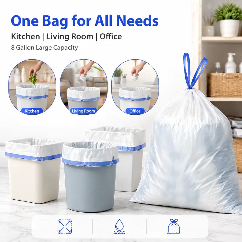 4-Gal Medium Drawstring Trash Bags, Thickened Stretchy Garbage Bags for Home & Office (Kitchen, Bathroom) Trash Cans, 50-Count Pack