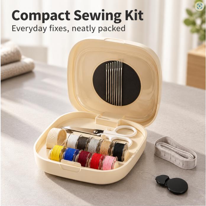 Mini Magnetic Rolling Spool Travel Sewing Kit & Storage Box