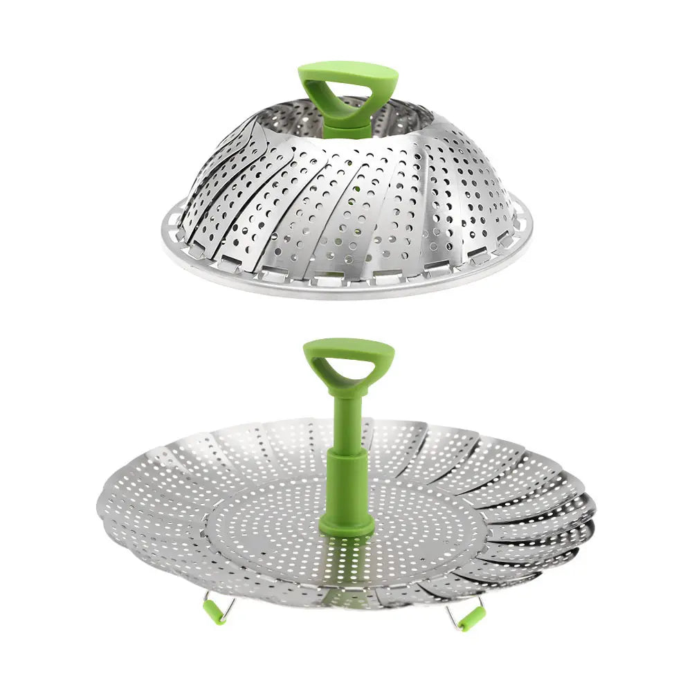Expandable Stainless Steel Steamer Basket with Extendable Handle, Folding Insert for Various Pot Sizes