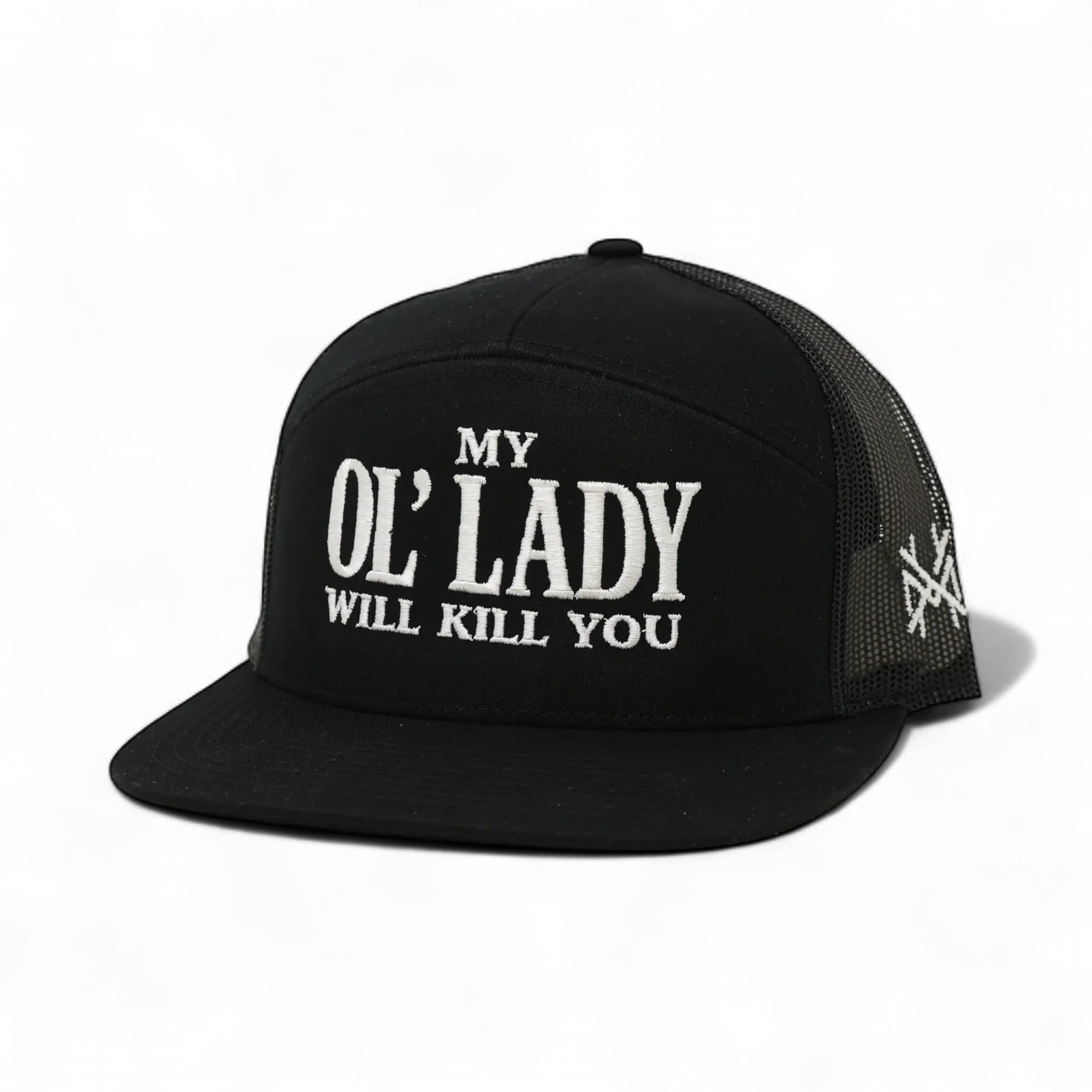 My Ol Lady Will Kill You Embroidered Trucker Hat Bold Graphic Adjustable Snapback