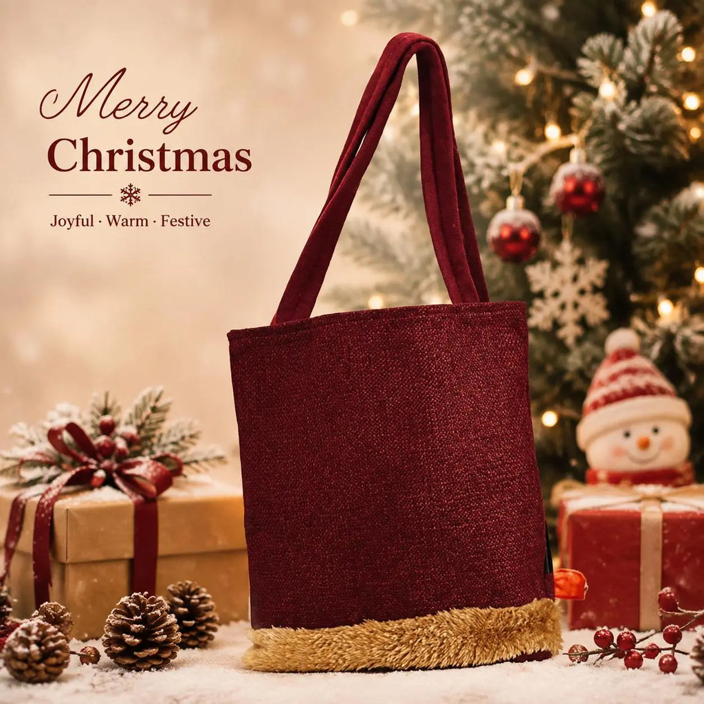 Reusable 3D Santa Claus Linen Christmas Treat Bags with Handles
