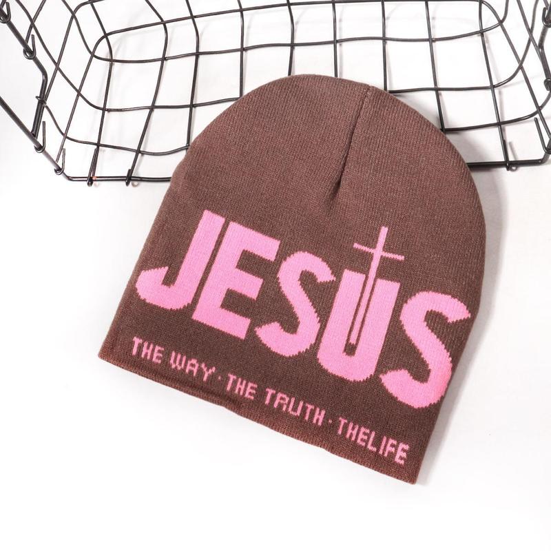 Unisex Y2K Letter Jacquard Cross & Heart Knit Beanie