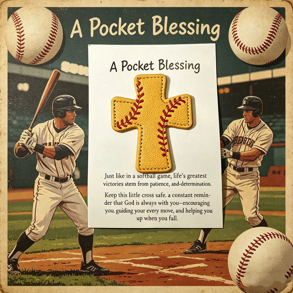 Handmade Baseball Pocket Cross with Philippians 4:13 Verse Card, Christian Gift for Players, Coaches & Baseball Fans