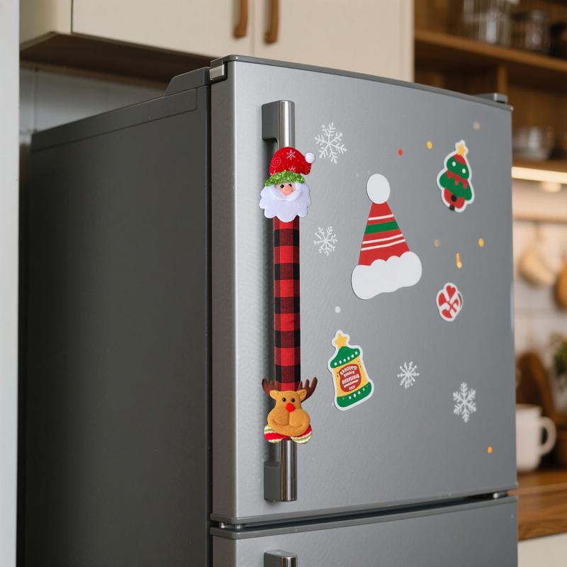 2/4/6-Pack Plush Plaid Christmas Appliance Handle Covers