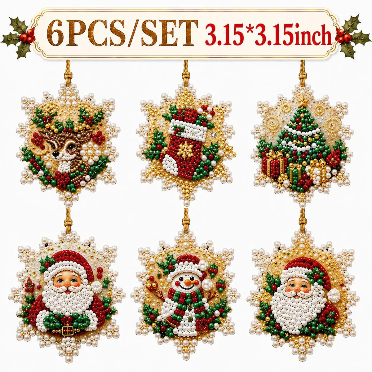 6/12-Piece Christmas Diamond Painting Ornament Kit