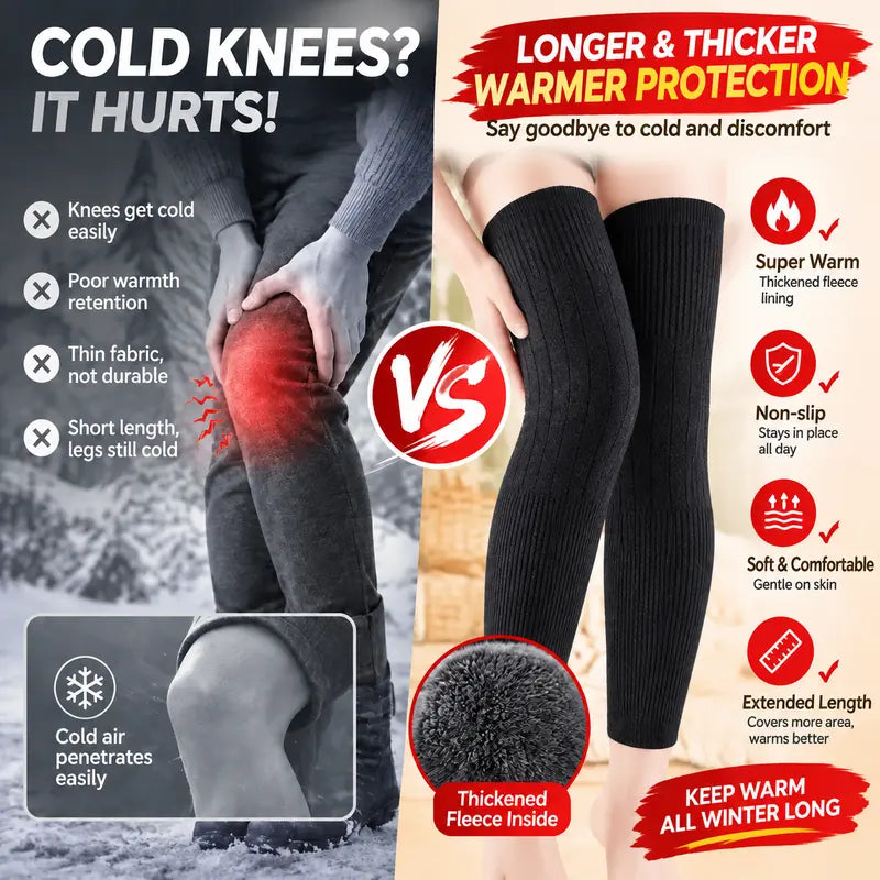 Unisex Wool-Lined Anti-Slip Long Knee Warmers – One Size