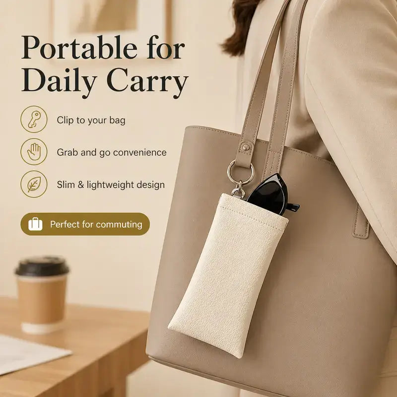 PU Leather Glasses Pouch with Cleaning Cloth & Keychain