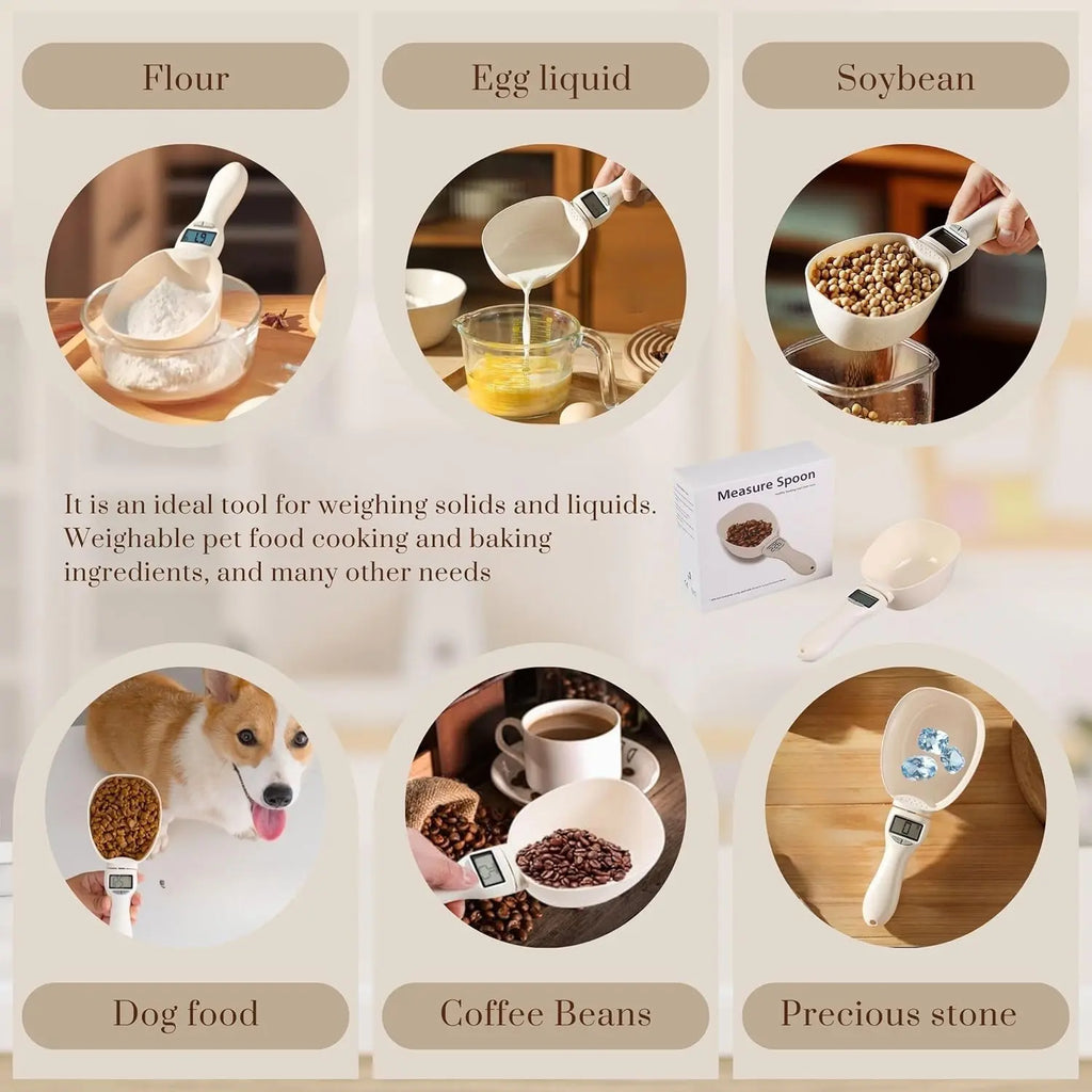 Digital Food Measuring Spoon Scale with Adjustable Measuring Cup for Cooking, Baking & Pet Food Portions