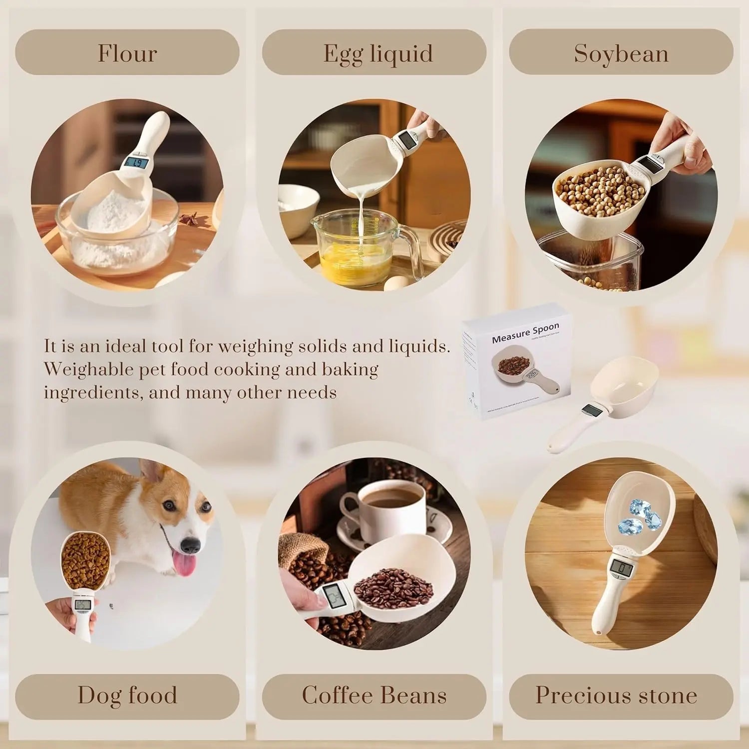 Digital Food Measuring Spoon Scale with Adjustable Measuring Cup for Cooking, Baking & Pet Food Portions