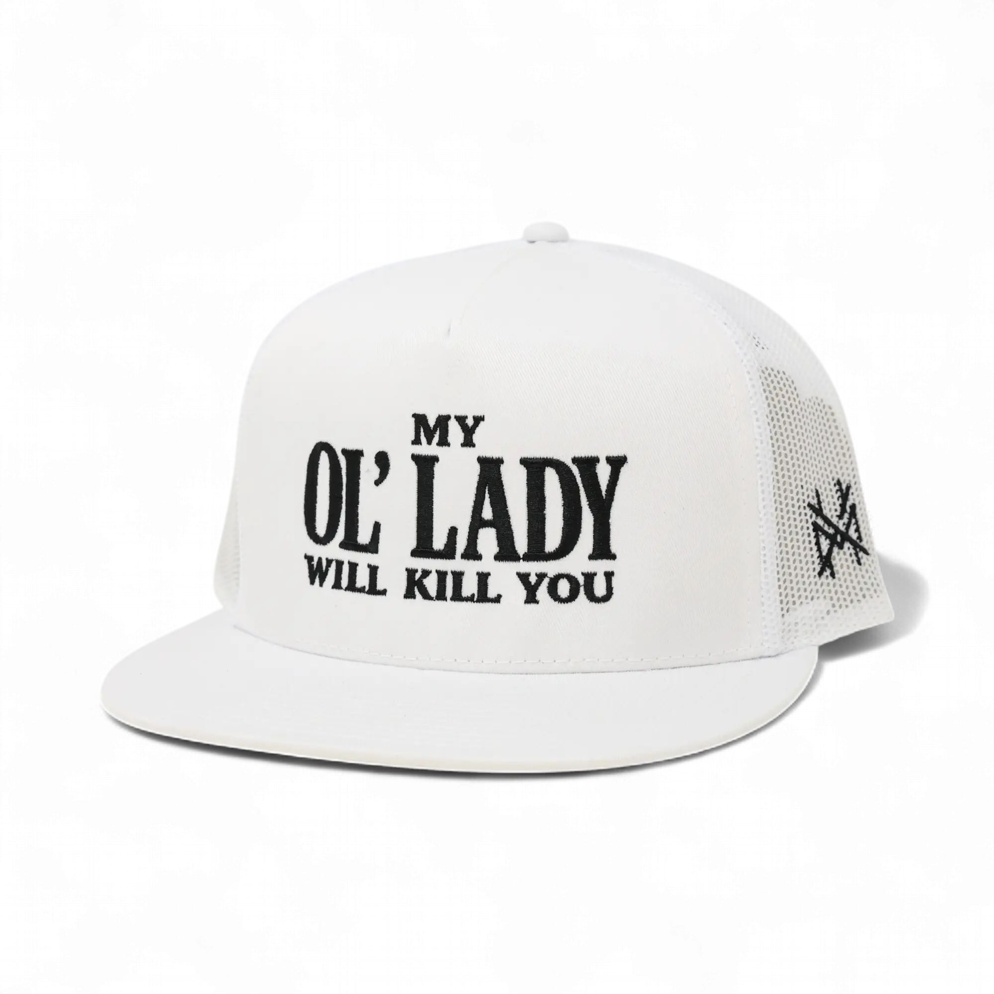 My Ol Lady Will Kill You Embroidered Trucker Hat Bold Graphic Adjustable Snapback