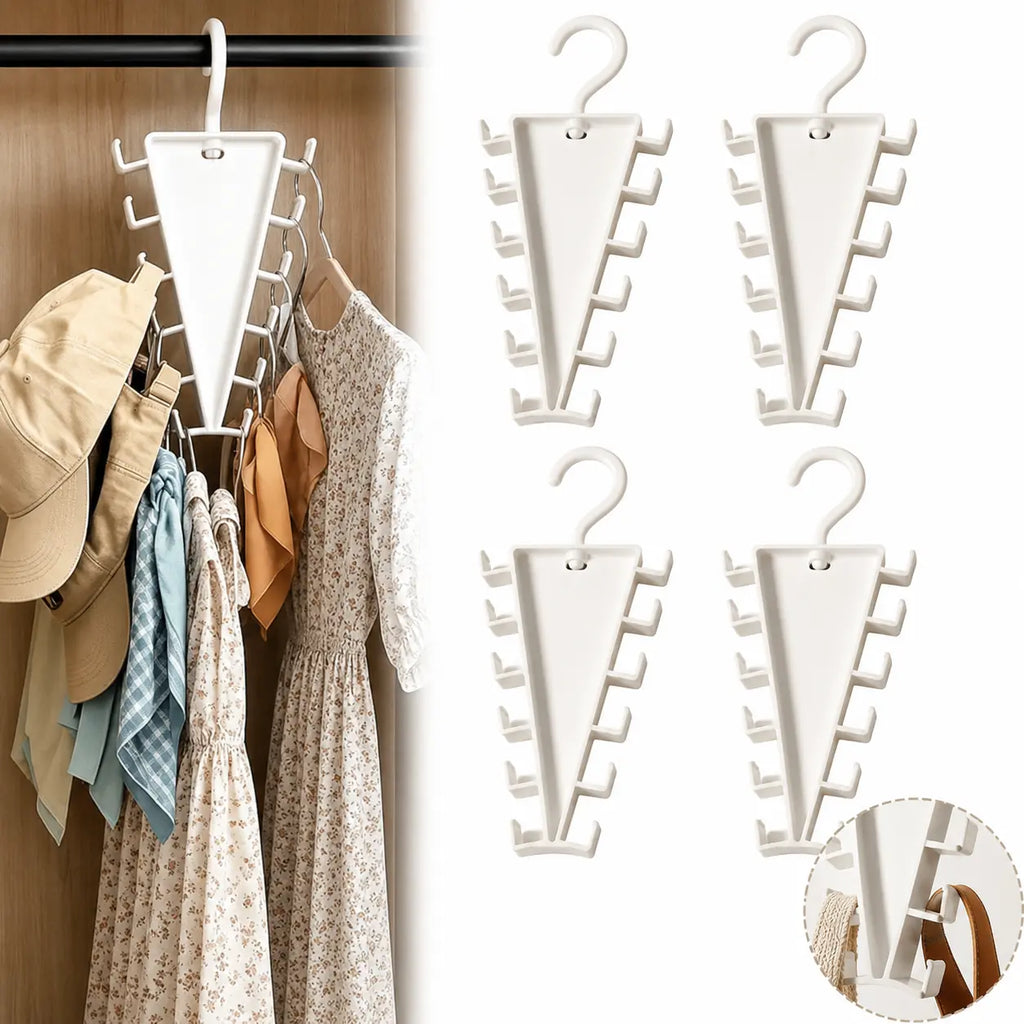 V-Shaped 12-Hook Rotating Closet Organizer, Space-Saving Hanger for Shirts, Pants, Scarves & Accessories