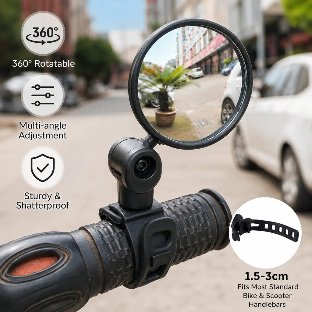 2-Pack Convex Bike Rearview Mirrors, Multi-Angle Adjustable Handlebar Mirrors for 1.5–3cm Bicycle Handlebars