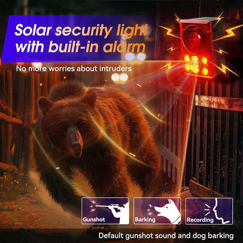 Solar Motion Sensor Wildlife Deterrent Alarm with Barking & Gunshot Sounds