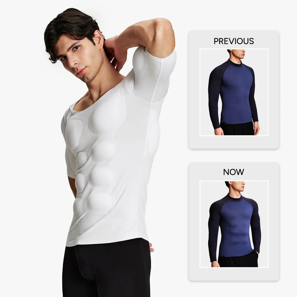 Men's Seamless Muscle-Enhancing Compression T-Shirt with Removable Muscle Pads for Everyday Wear, Cosplay & Special Occasions
