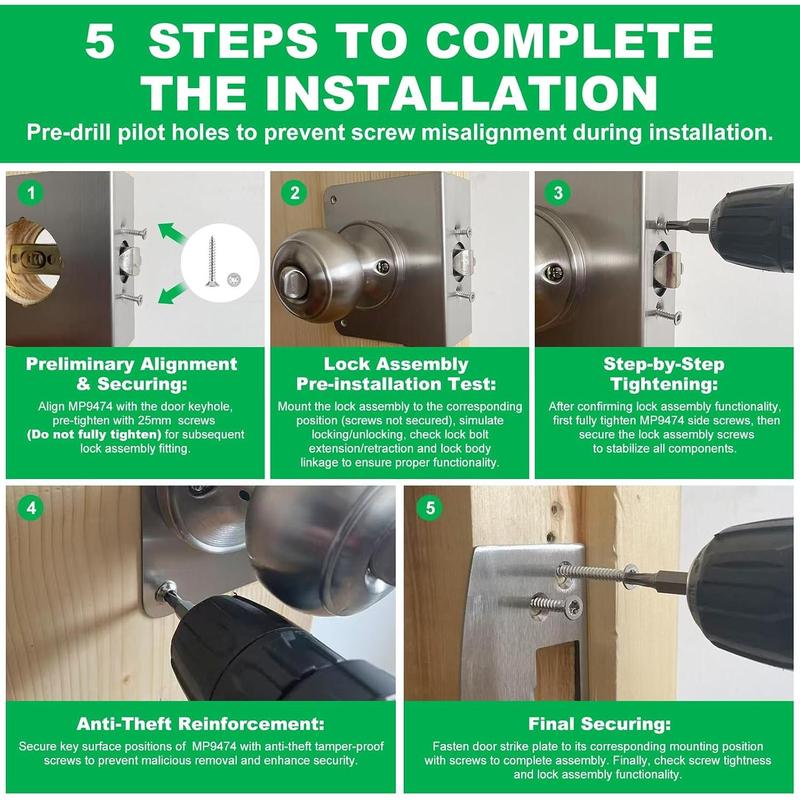 Door Lock Reinforcement & Security Strike Plate Kit for 1-3/4-Inch Doors