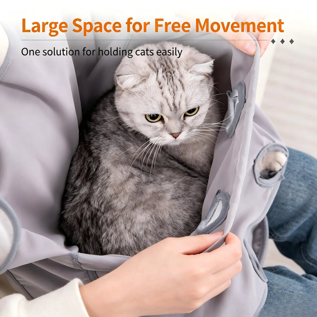 Adjustable Cat Holding & Grooming Apron with Leg Openings