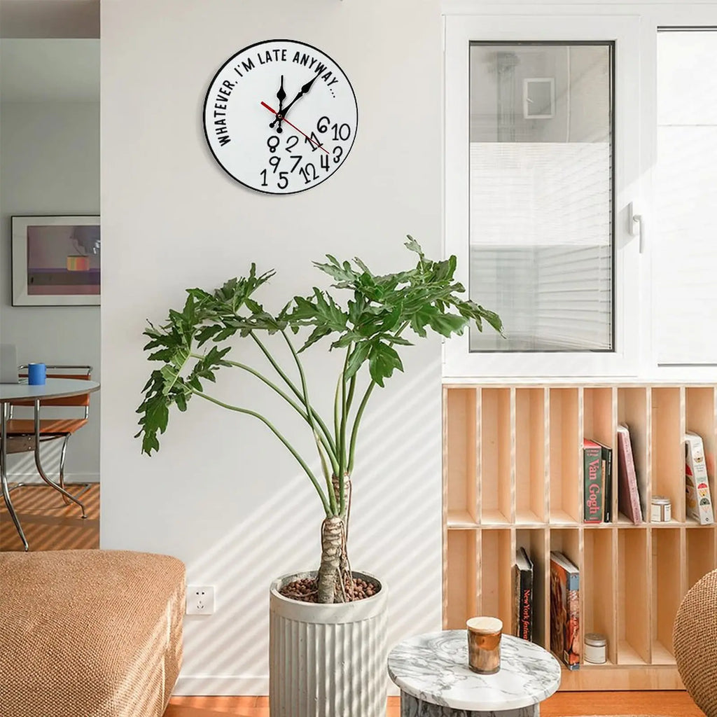 Funny Sarcastic "I'm Late Anyway" Wall Clock | 10in/12in Silent Sweep Movement Novelty Gag Gift, Humorous Office Decor, Ideal for Home, Dorm, Man Cave, Battery Not Included, DIY ASSEMBLY NEEDED