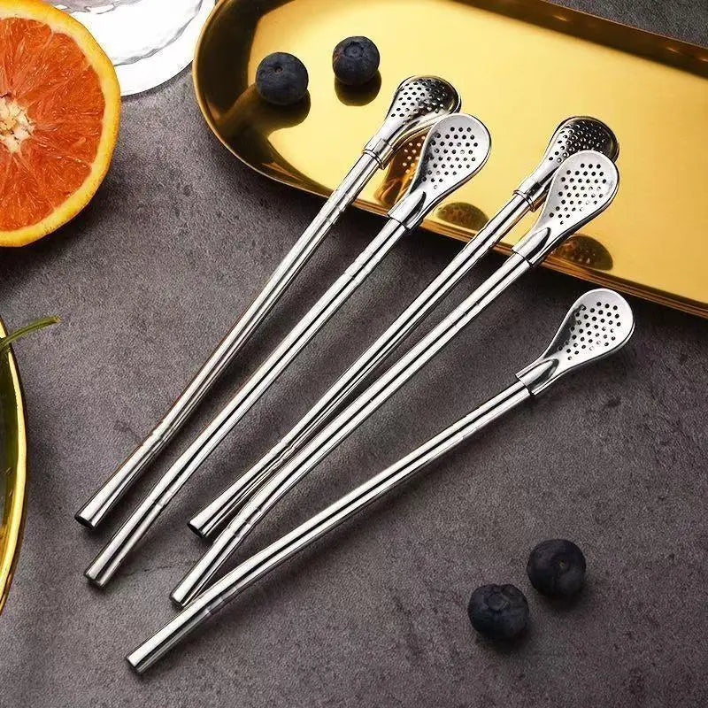 2-in-1 Stainless Steel Straw & Spoon with Filter, Reusable Metal Straw for Coffee, Milk Tea, Juice & Smoothies