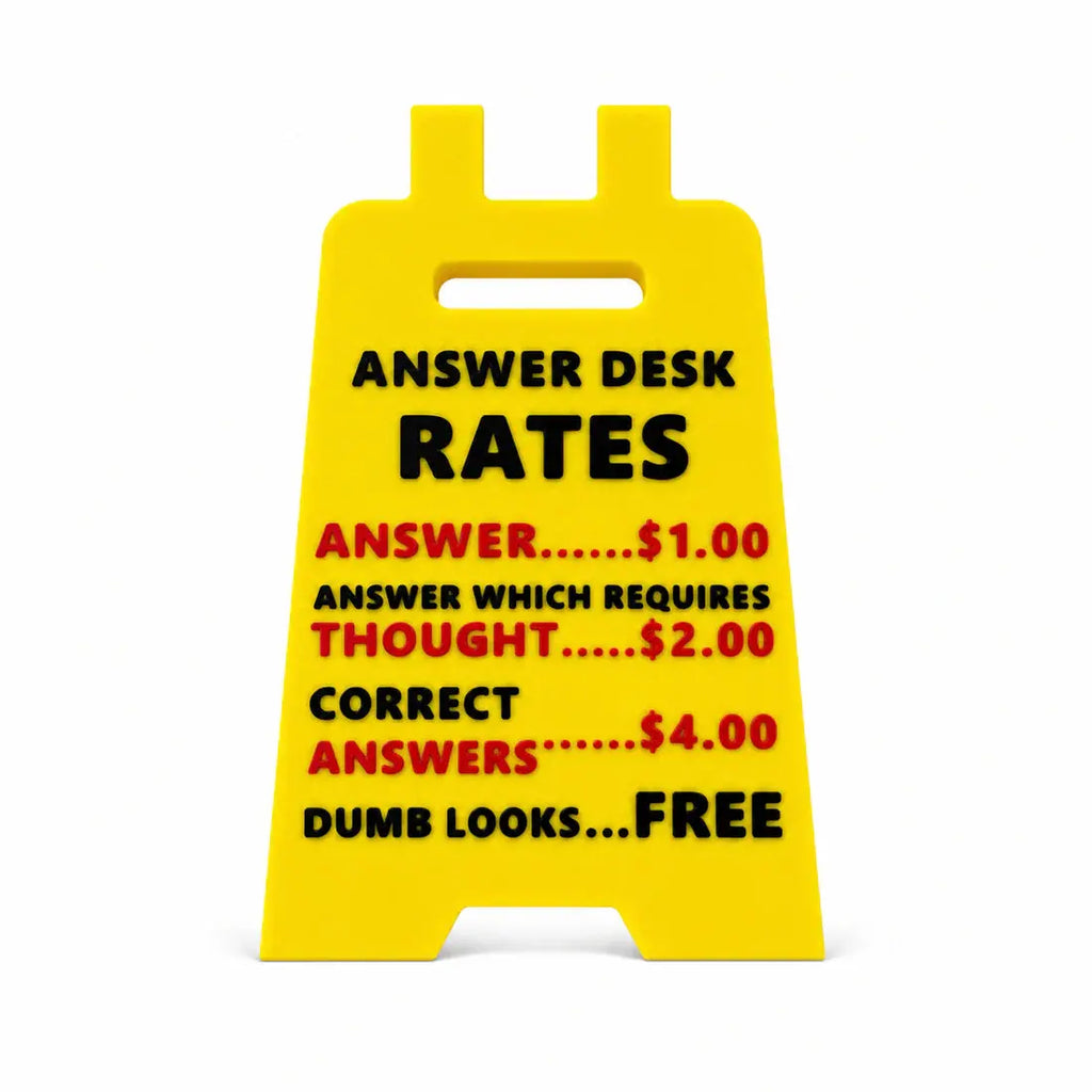 Funny Office A-Frame Sign “Answer Desk Rates” – Humorous Work Desk Decor Plaque, Meme Business Price List Prop, Viral Office Gag Gift