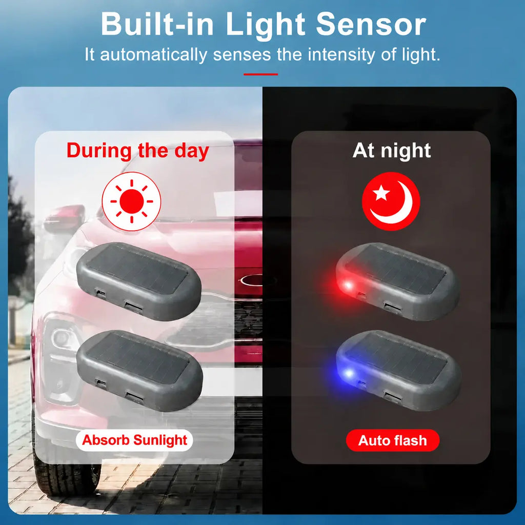 Solar-Powered Simulated Car Alarm LED with Automatic Light Sensor