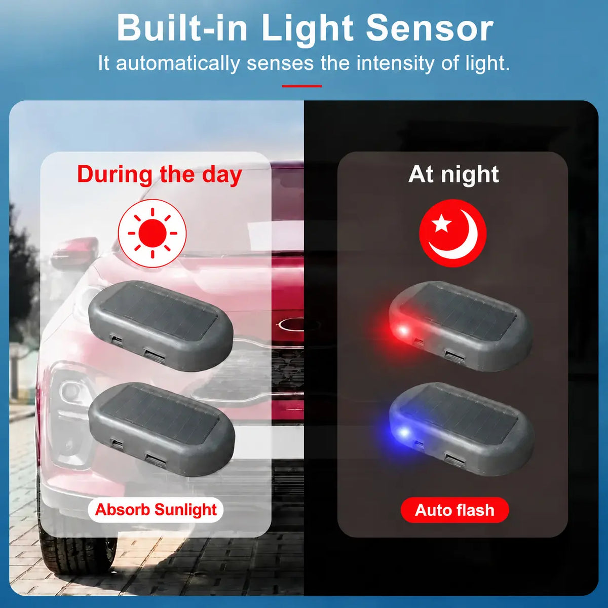 Solar-Powered Simulated Car Alarm LED with Automatic Light Sensor