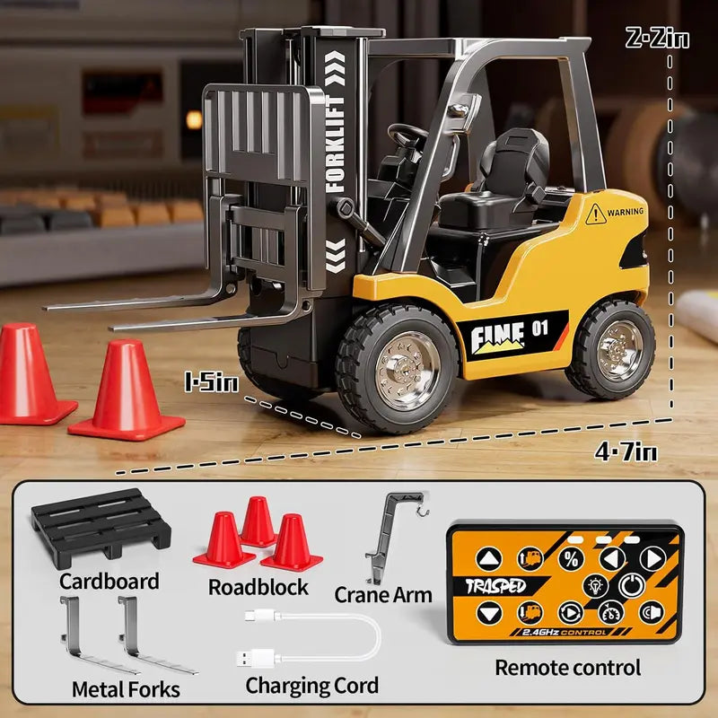 1:64 Mini RC Forklift with Lights, Sounds, Fork & Hook