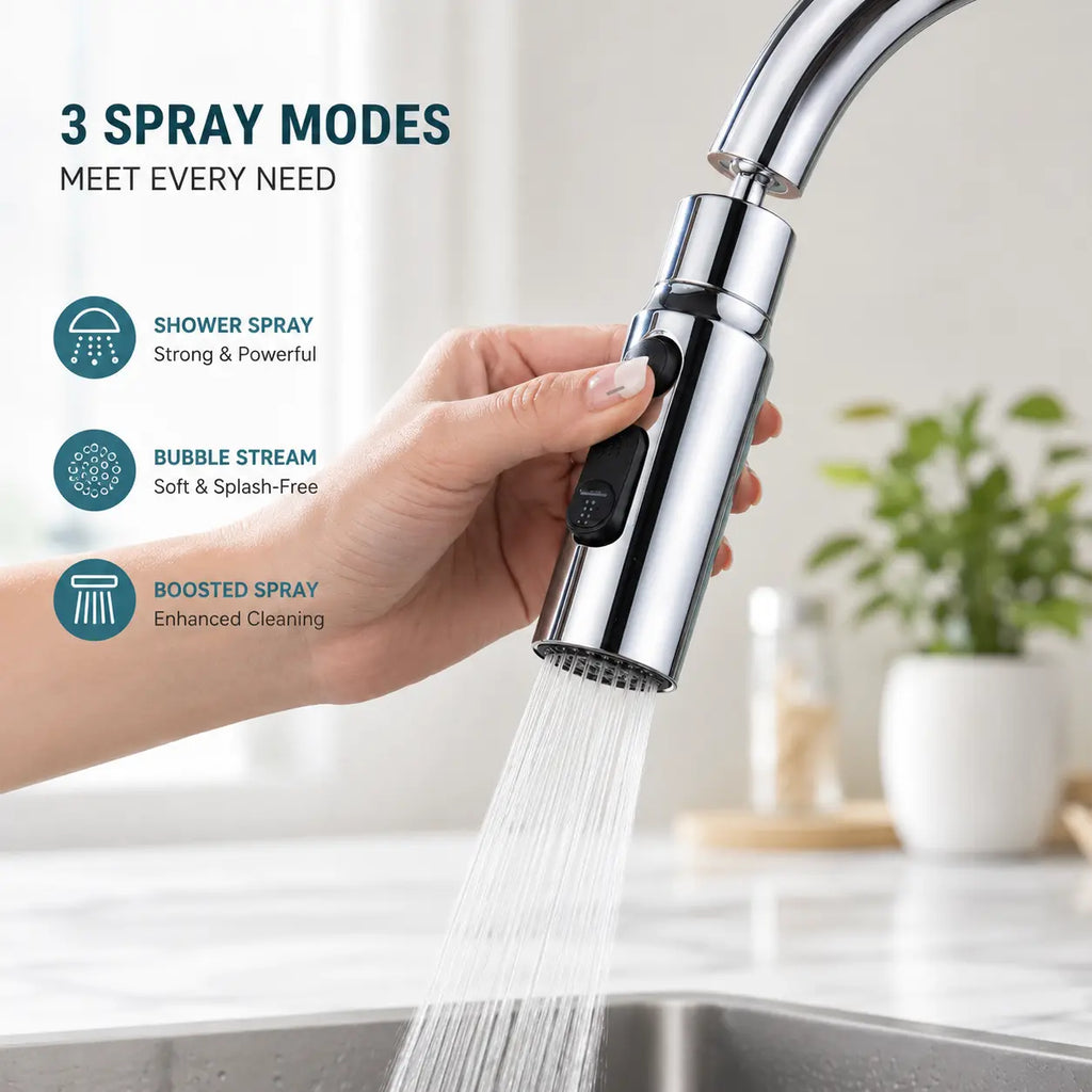 1 Count, Silver 360 Swivel Kitchen Faucet Sprayer with 3 Spray Modes for Sink Washing Dishes Fruits and Vegetables