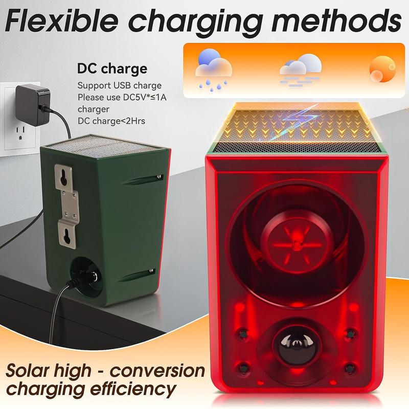 Solar Motion Sensor Wildlife Deterrent Alarm with Barking & Gunshot Sounds
