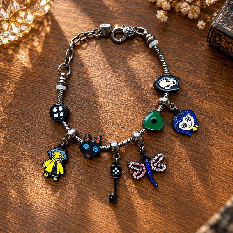 Secret Door Button & Key Charm Gothic Bracelet