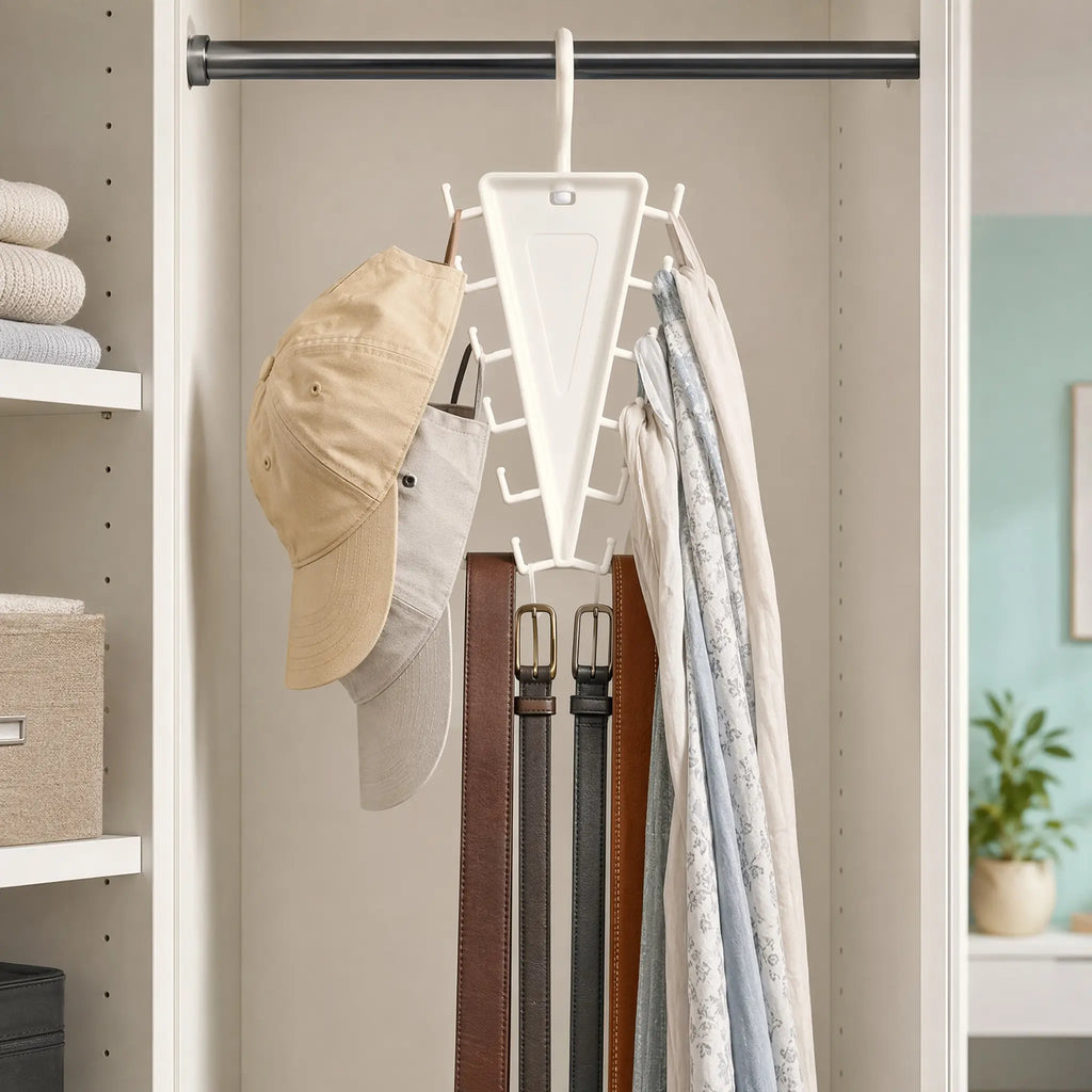 V-Shaped 12-Hook Rotating Closet Organizer, Space-Saving Hanger for Shirts, Pants, Scarves & Accessories