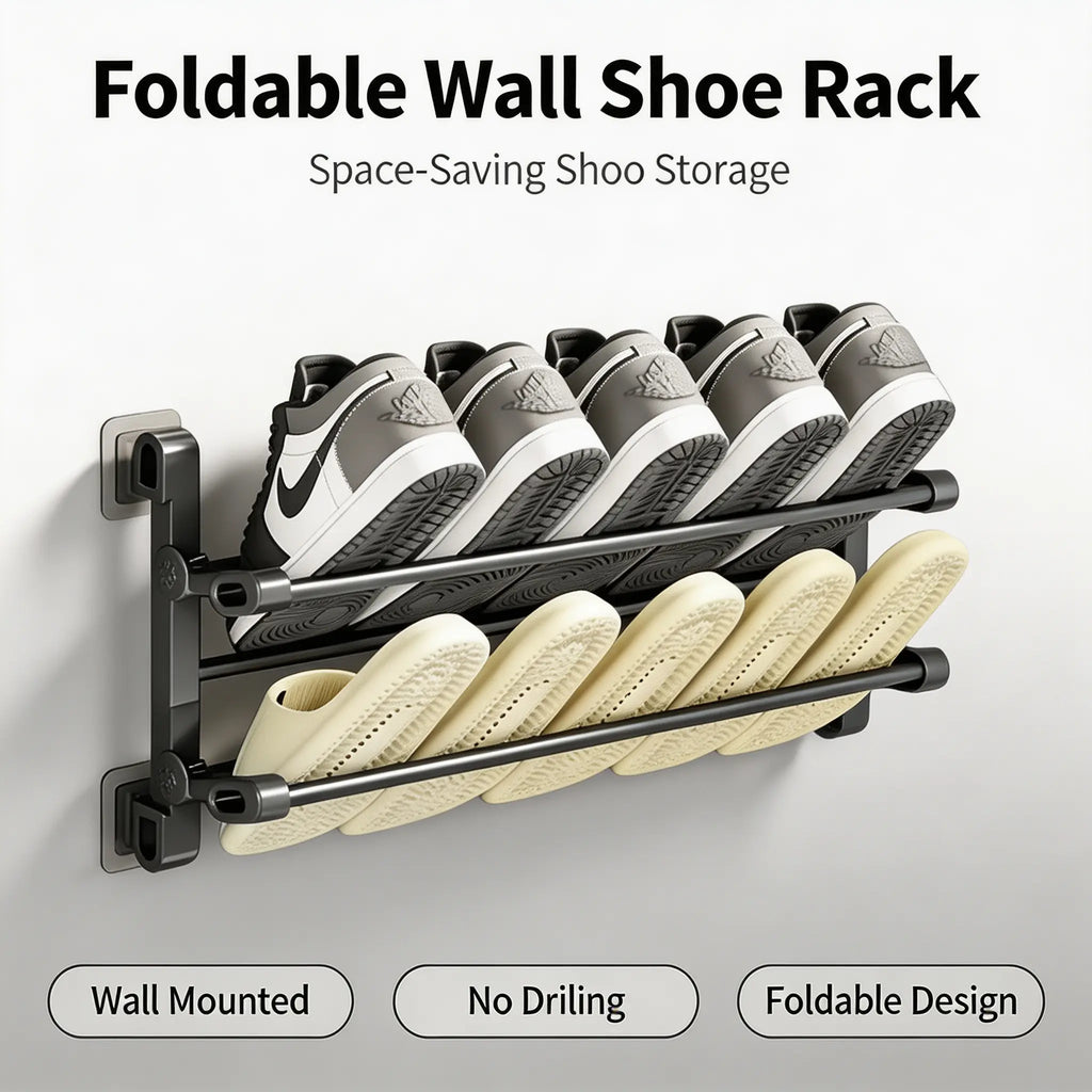 Foldable Wall-Mounted Shoe Rack, Space-Saving Slipper & Shoe Organizer for Bathroom, Entryway, Closet, Bedroom & RV