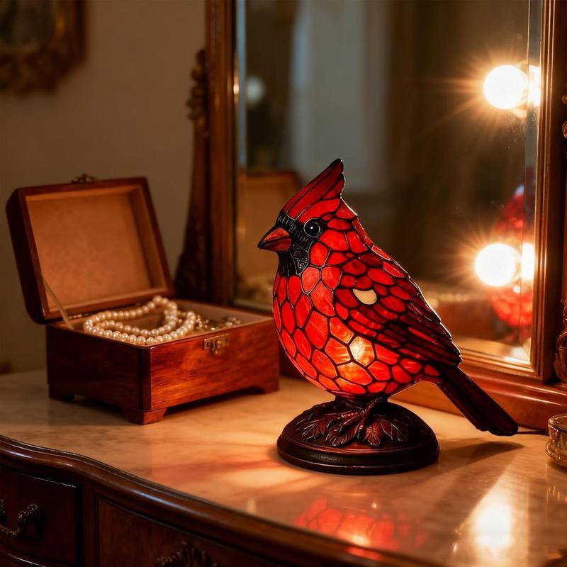 Christmas Decoration Bird Statue Lamp, Hand-Painted Resin Cardinal Light, Bedside Living Room Bedroom Home Decor