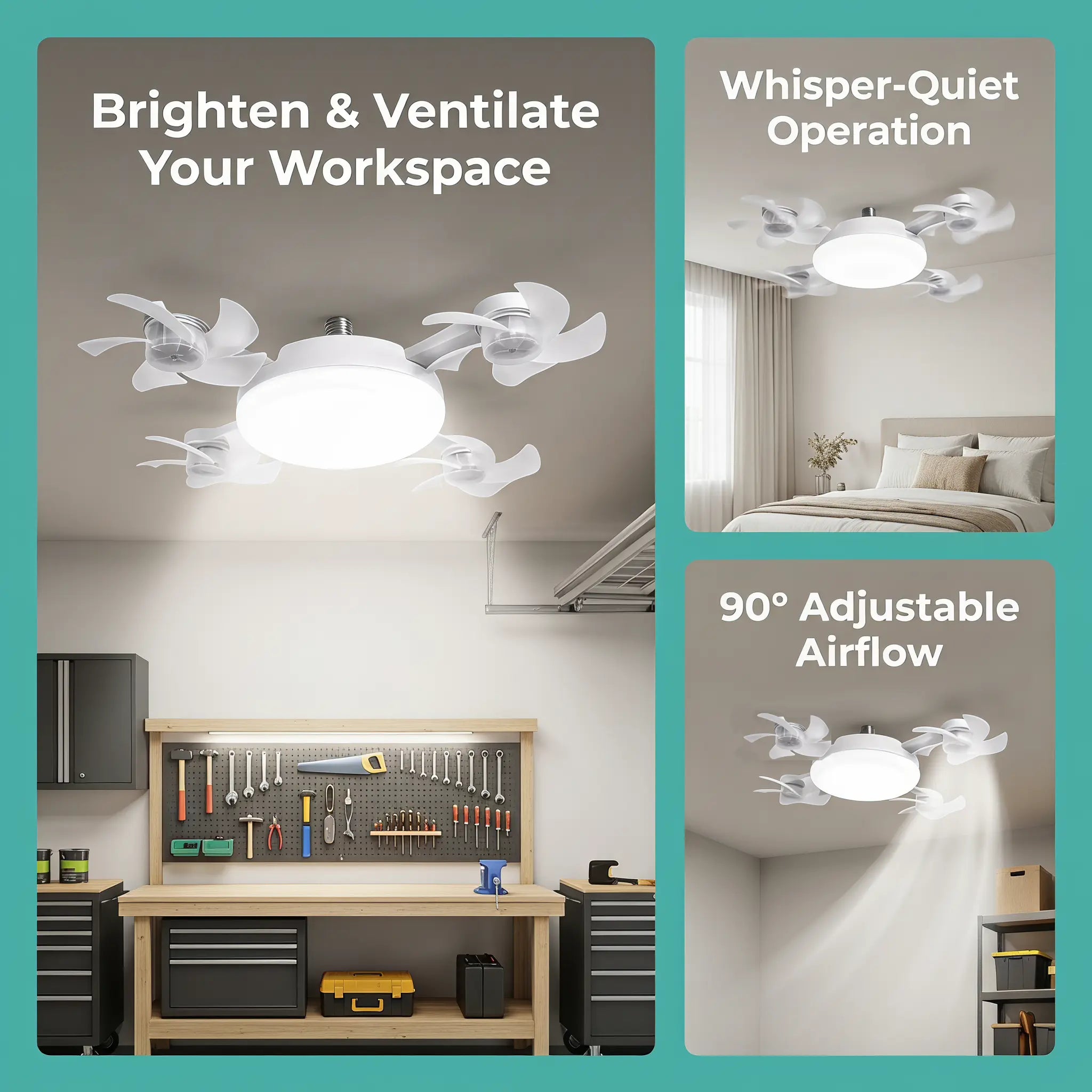 Screw-In E27 Socket Ceiling Fan Light - Silent Multi-Fan LED Combo with Remote