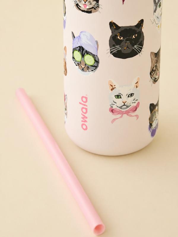 Owala Cat Collage FreeSip 32 oz Water Bottle, Cute Cat Print Insulated Stainless Steel Tumbler with Straw Lid