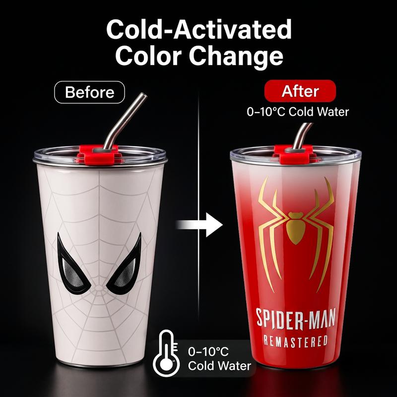 Marvel Spider-Man 700ml Cold-Only Insulated Tumbler with Lid & Steel Straw
