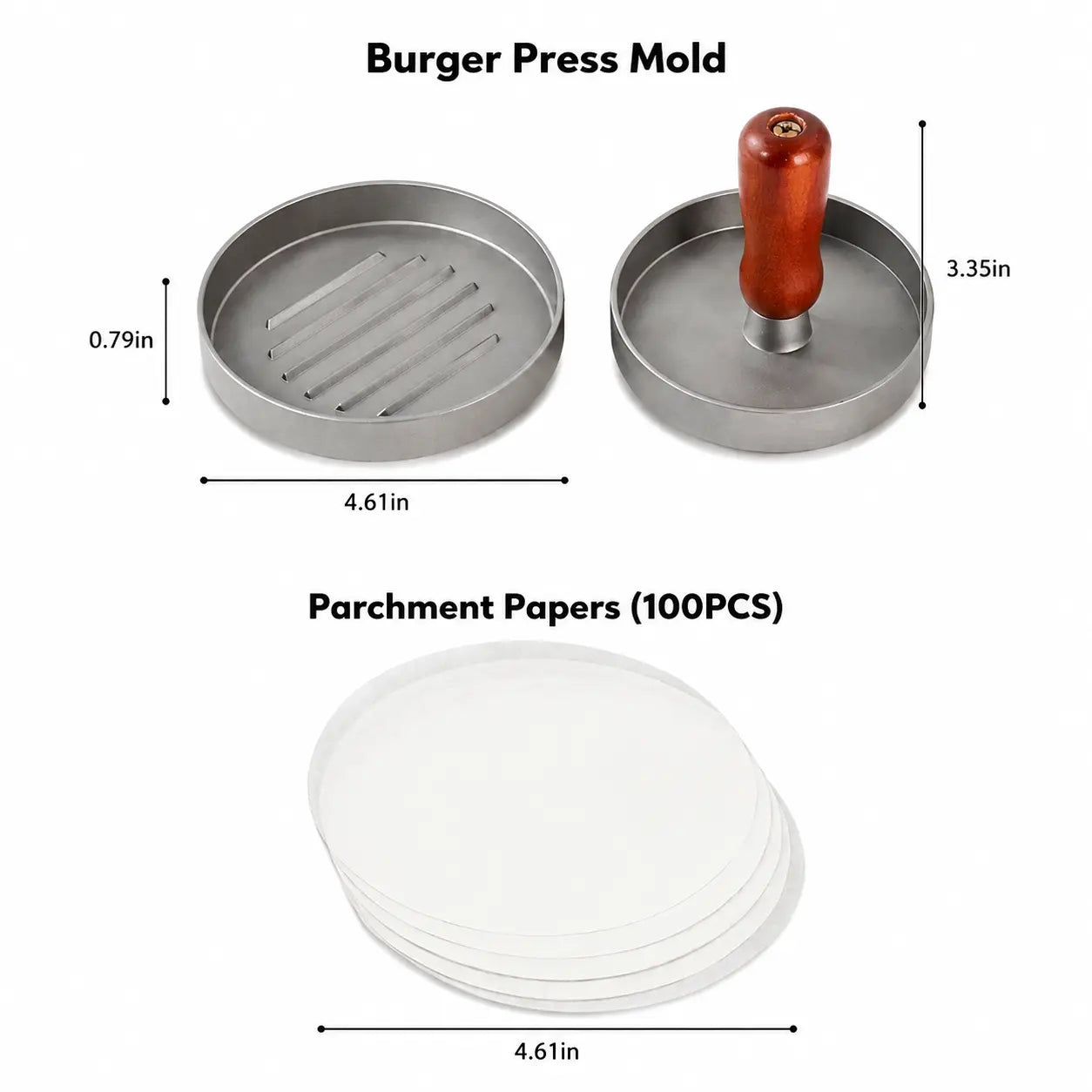 Stainless Steel Burger Press Mold, Nonstick Meat Patty Maker for Homemade Burgers, Kitchen & Commercial Use