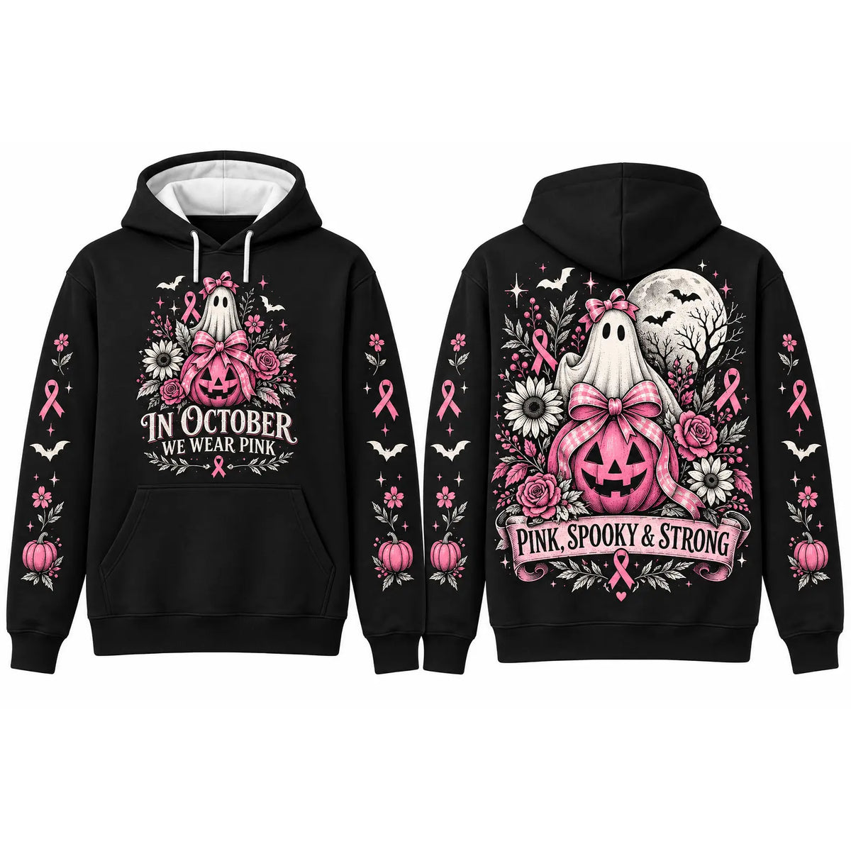 In October We Wear Pink Spooky Halloween Pink Ribbon Hoodie