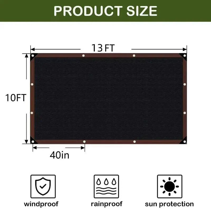 10×13 FT 90% Blackout UV-Resistant Shade Cloth with Reinforced Grommets for Patio, Garden & Pergola
