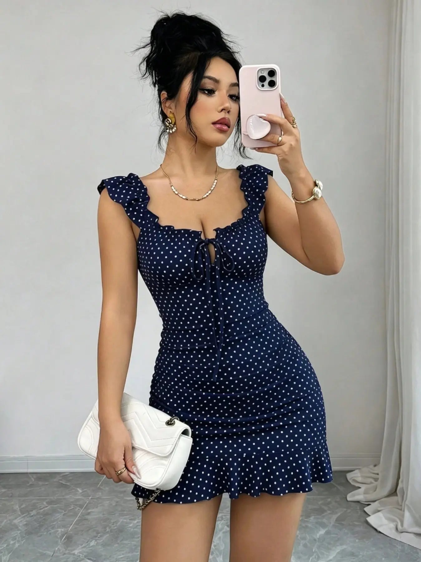Women's Polka Dot Ruffle Dress, Lightweight Casual Midi Dress with Flowy Fit for Daily Wear, Vacations & Weekend Outings