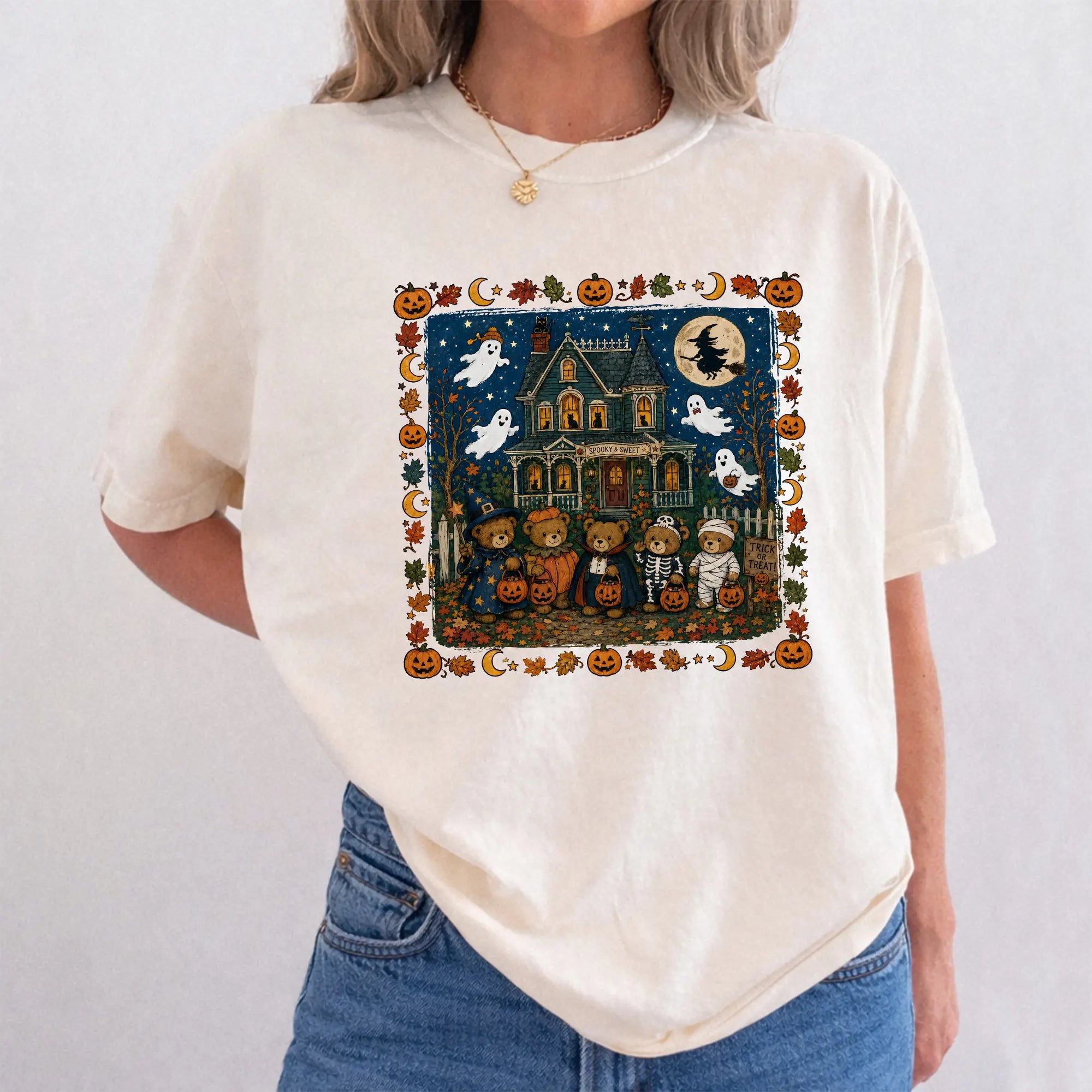 ChicCotton Vintage 90s Bears Halloween Comfort Colors Shirt, Trick or Treat Bears T-shirt, Haunted House Graphic Tee, Pumpkin Lover Gift Clothing