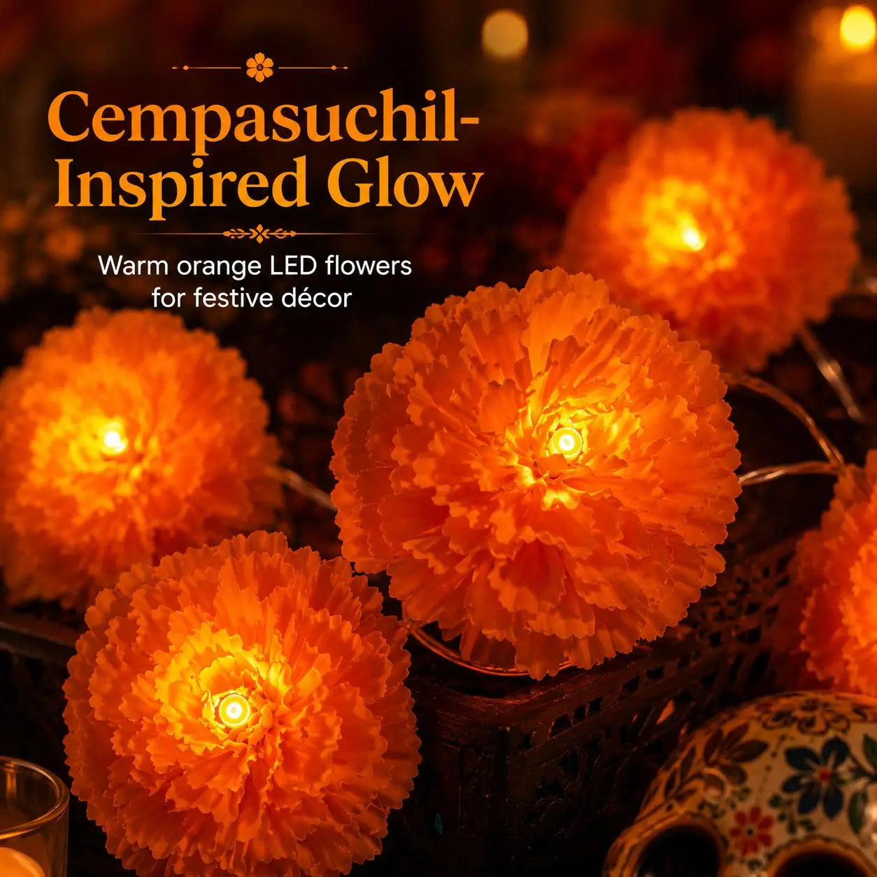 3M 20-LED Marigold String Lights for Ofrenda, Halloween & Fall Decor