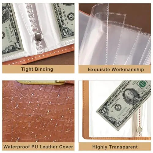 100-Pocket Currency Collector Album with PU Leather Cover, Password Lock & Clear Sleeves for Banknote Storage