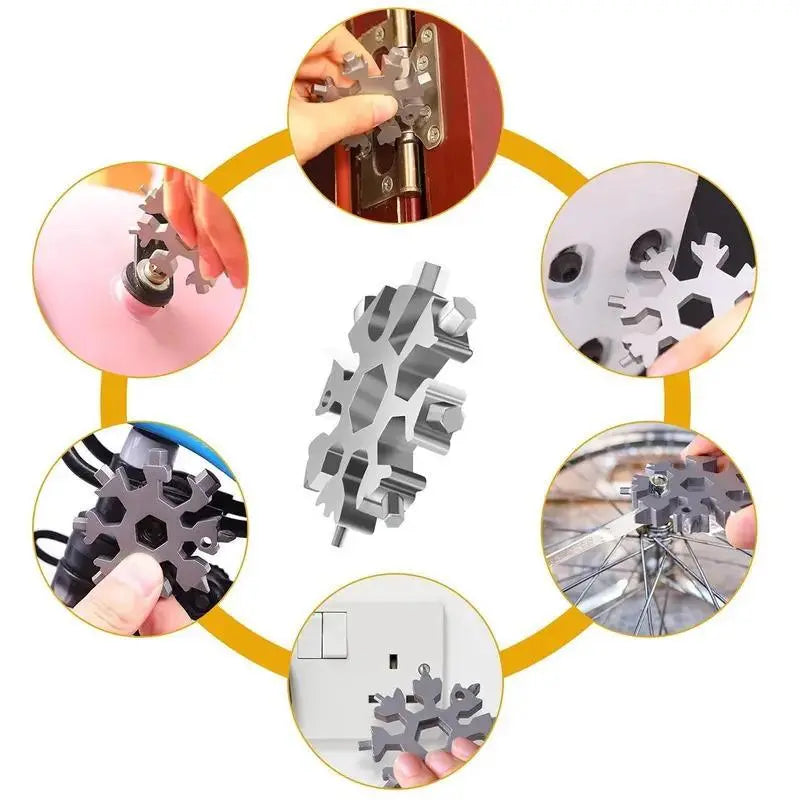 Viral 18-in-1 Snowflake Multi-tool Stainless Steel Portable Wrench All-in-One Screwdriver & Bottle Opener Must-Have Survival Gadget for Outdoor Activities