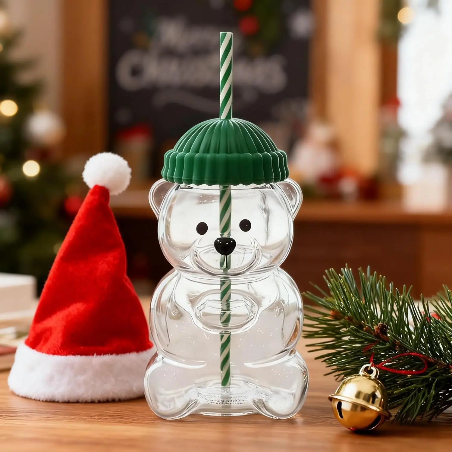 20oz Bear Glass Tumbler with Lid & Strawberry Straw for Cold Drinks
