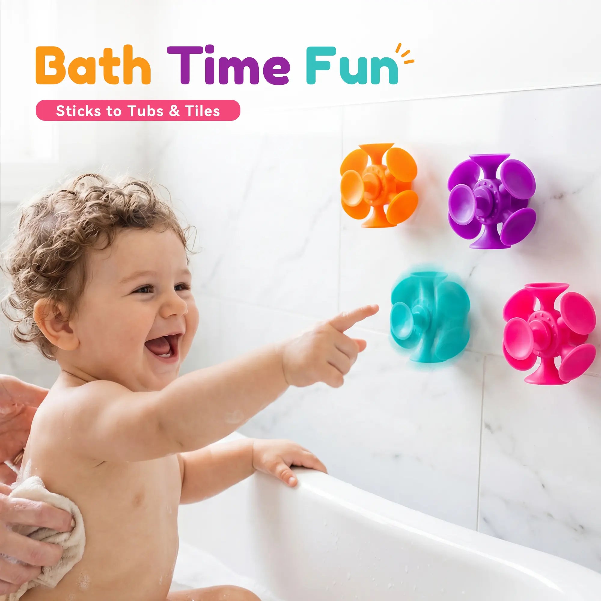 4-Pack Suction Cup Spinner Sensory Toys, Stick-and-Spin Fidget Toys for Toddlers, Travel, Bath & Desk Play