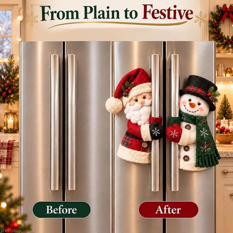 2-Piece Plush Santa & Snowman Christmas Handle Cover Set