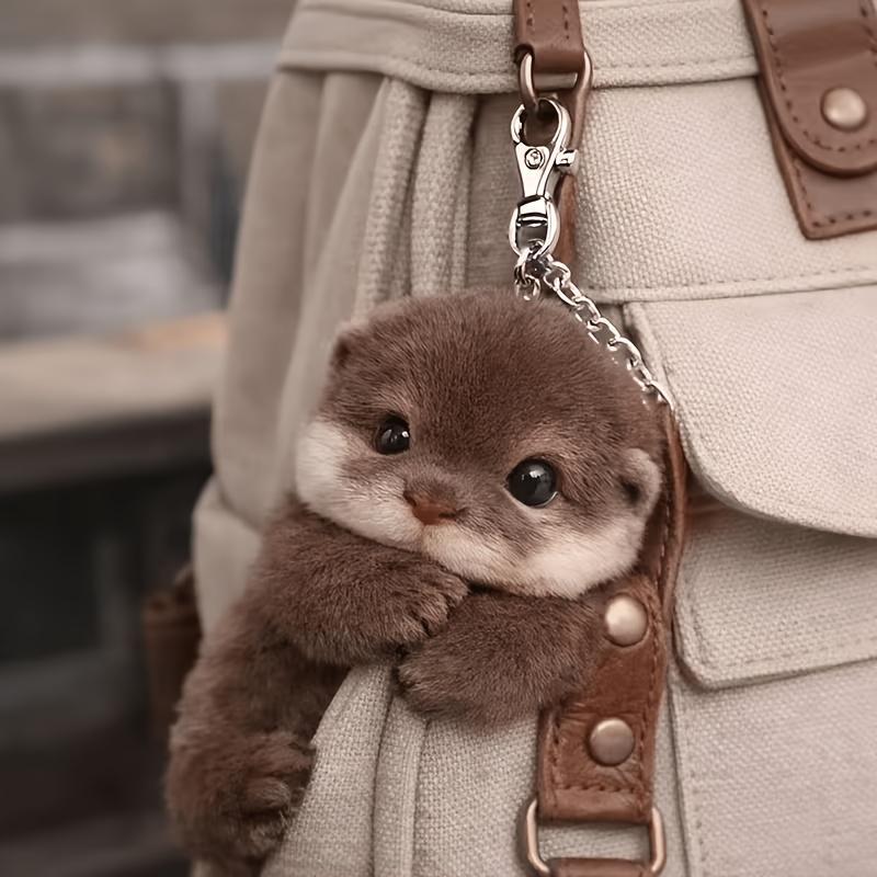 Viral Vibe Soft Plush Otter Keychain Realistic Stuffed Animal Bag Charm Lightweight Backpack Pendant