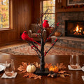 2-Piece 21-Inch LED Faux Raspberry Tree Lights with Bird Decorations
