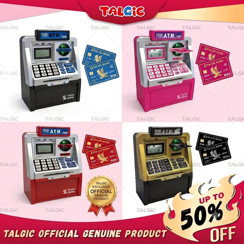 Kids ATM Piggy Bank with Password, Coin & Bill Savings Toy with Keypad & Cards for Birthday Gifts