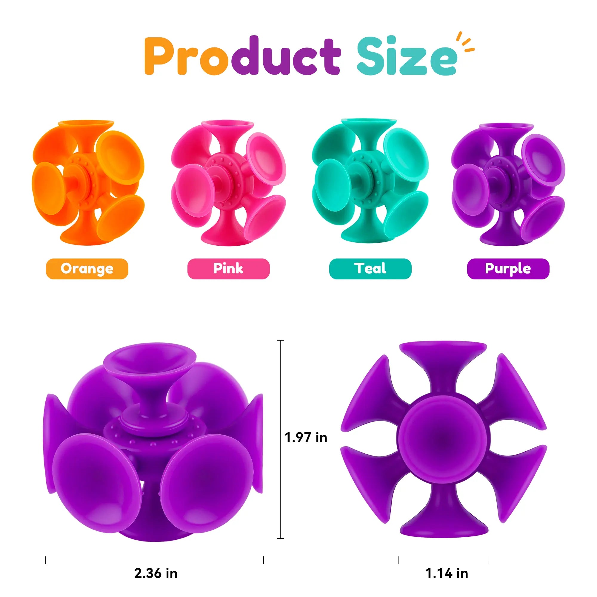4-Pack Suction Cup Spinner Sensory Toys, Stick-and-Spin Fidget Toys for Toddlers, Travel, Bath & Desk Play